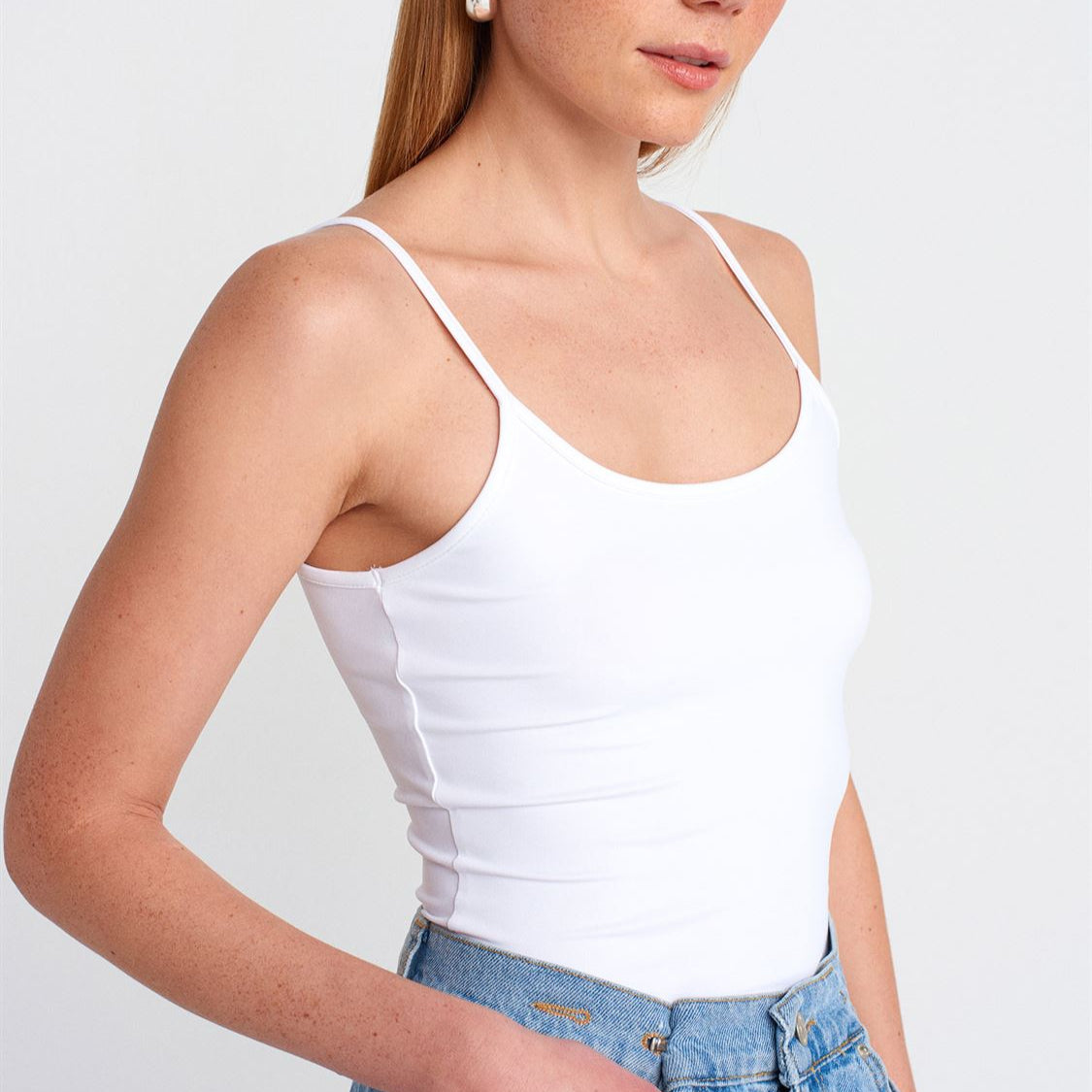 İnce Askılı Polimaid Top Ekru