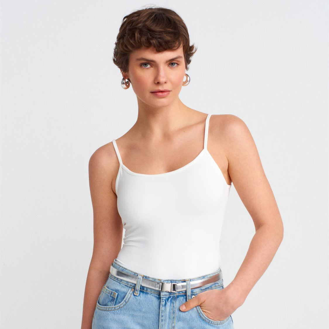 İnce Askılı Polimaid Top Ekru