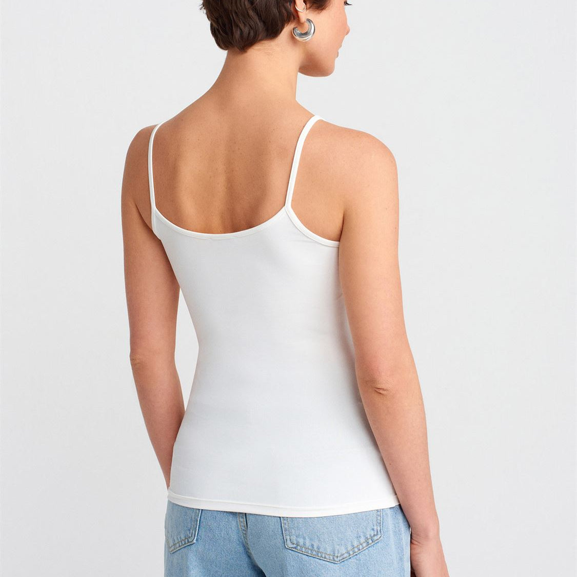 İnce Askılı Polimaid Top Ekru