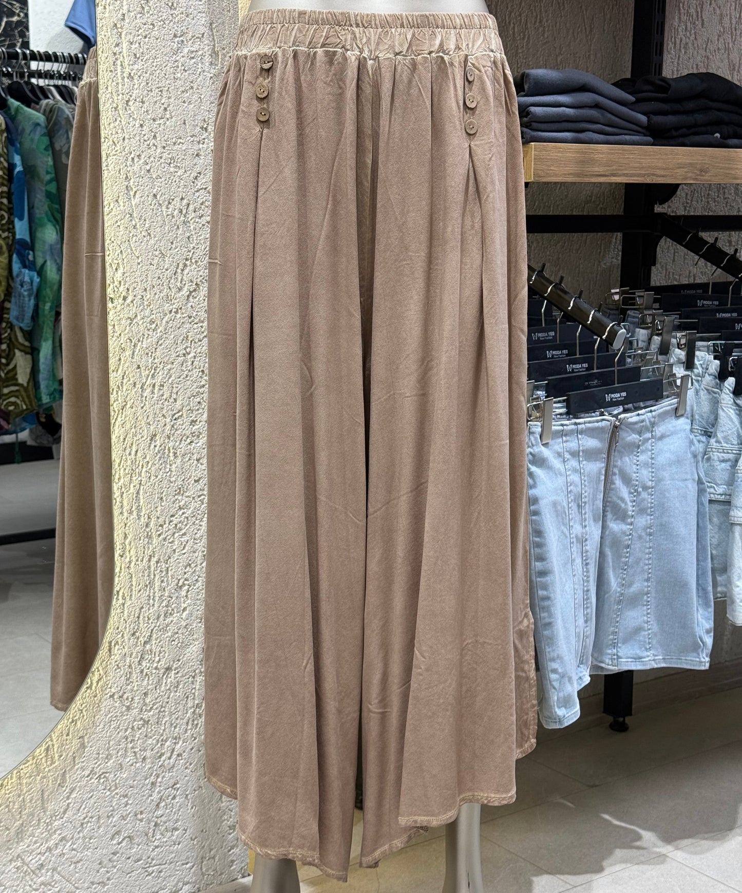 Otantik Bol Paça Pantolon Etek Üç Düğme Detay