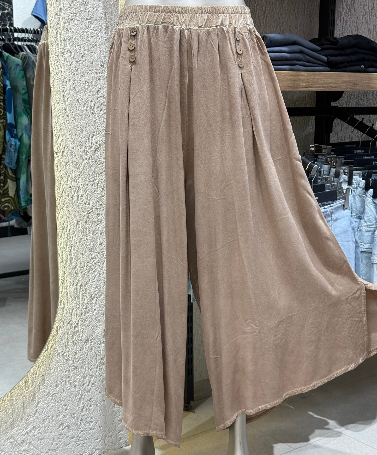 Otantik Bol Paça Pantolon Etek Üç Düğme Detay