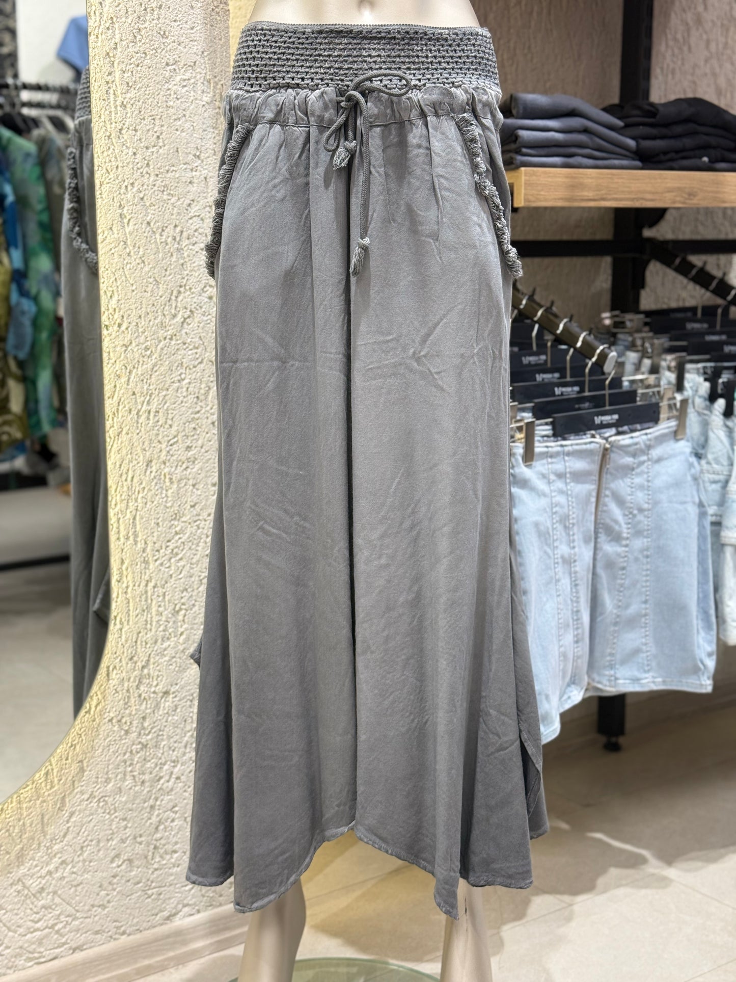 Otantik Asimetrik Paça Pantolon İp Dokuma Püsküllü Cep