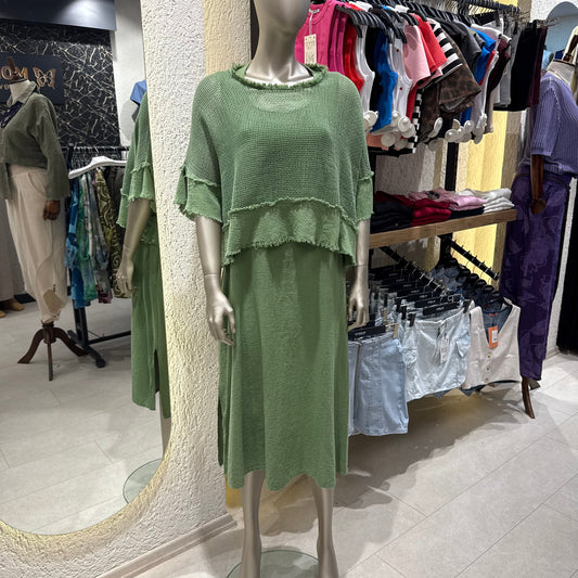 “Efil Zarafet” Saçak Detaylı Fileli Keten Elbise