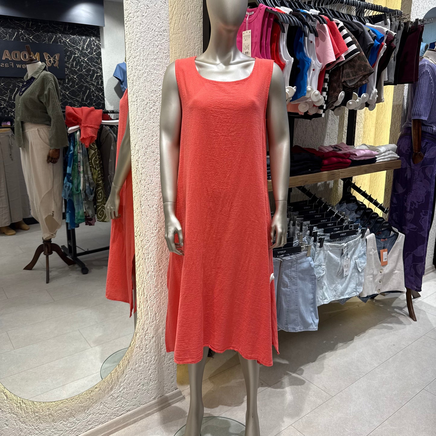 “Efil Zarafet” Saçak Detaylı Fileli Keten Elbise