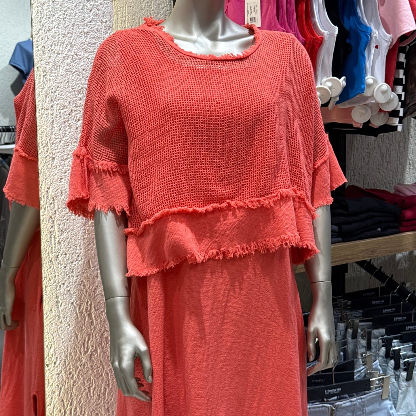 “Efil Zarafet” Saçak Detaylı Fileli Keten Elbise