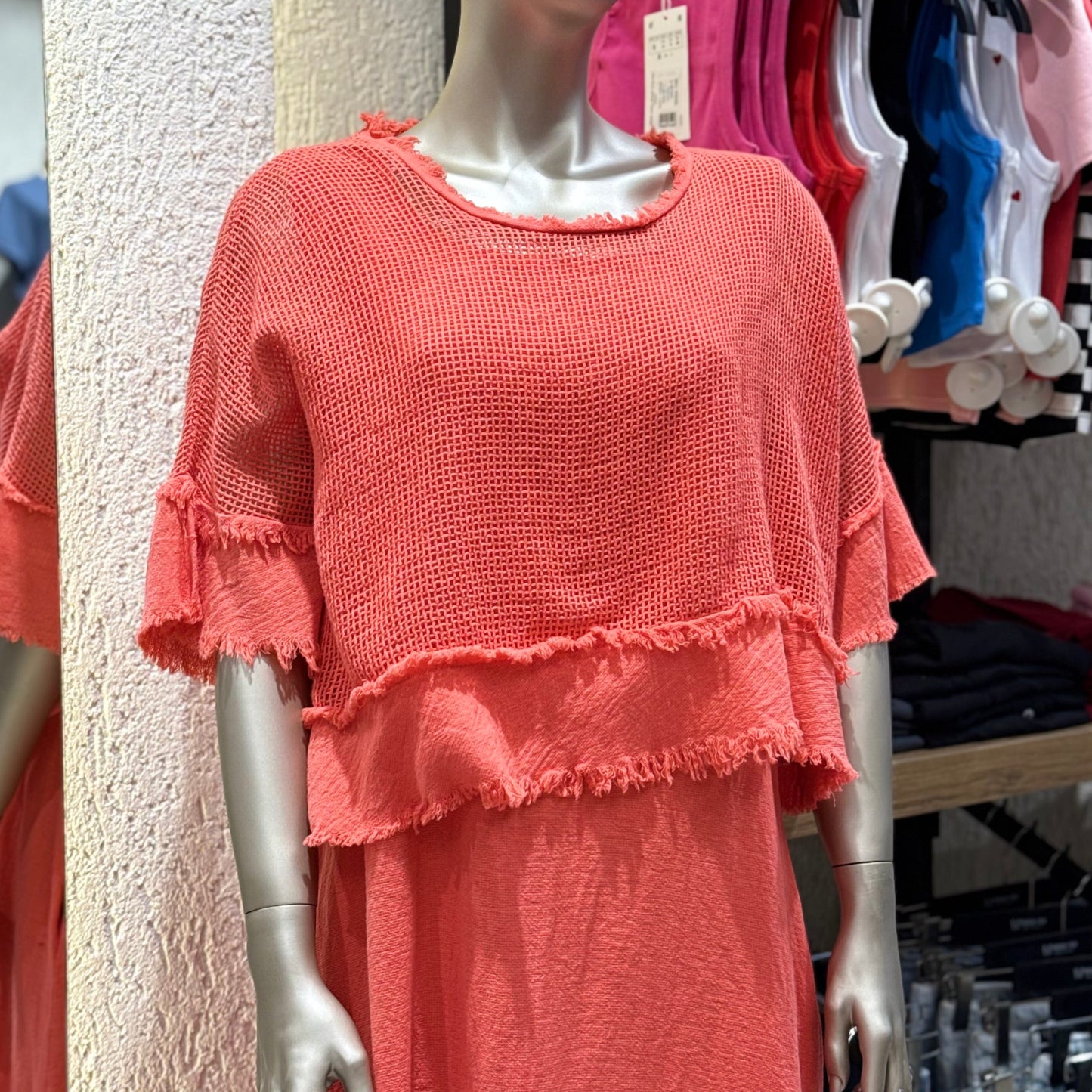 “Efil Zarafet” Saçak Detaylı Fileli Keten Elbise