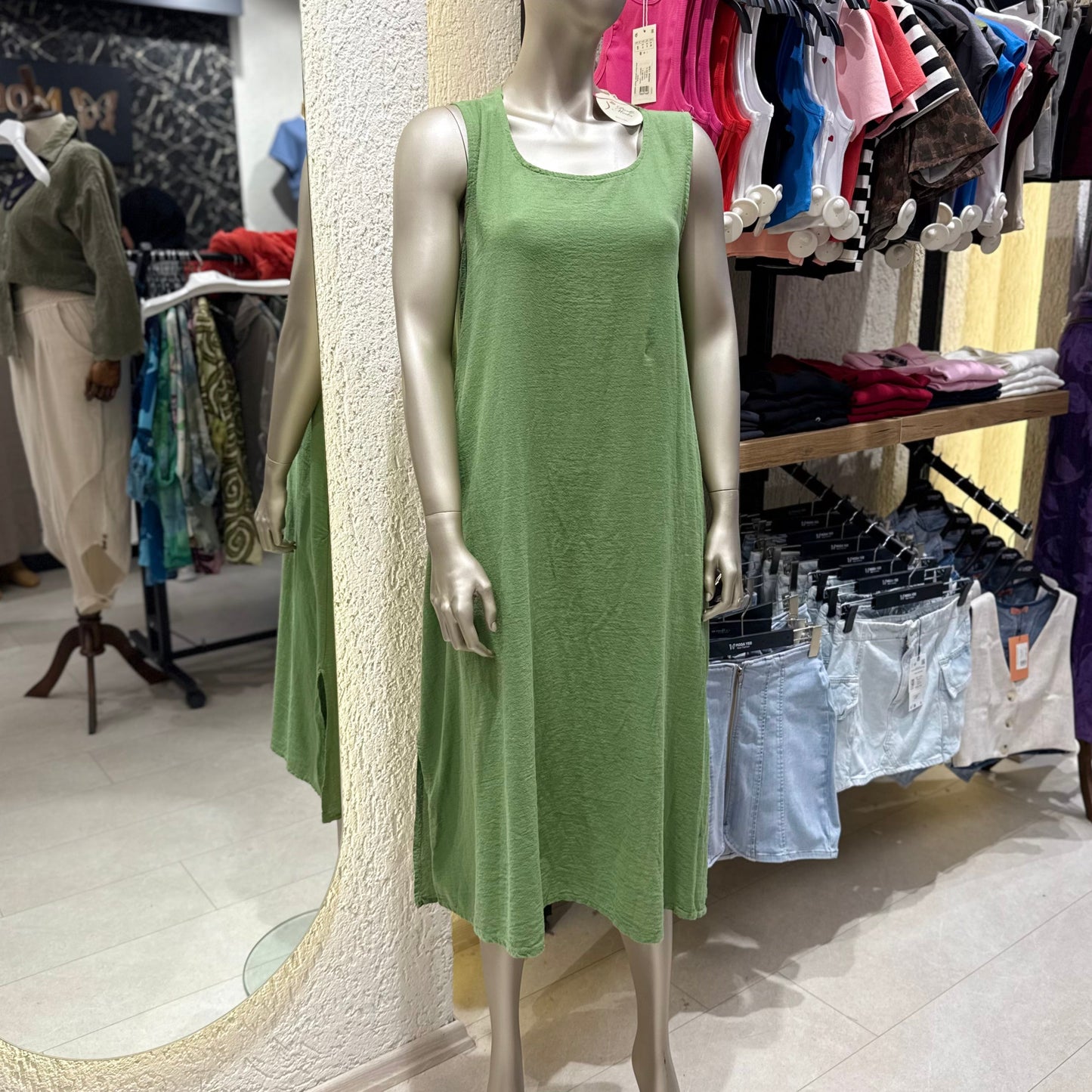 “Efil Zarafet” Saçak Detaylı Fileli Keten Elbise