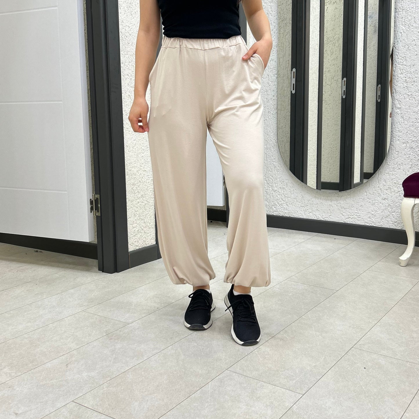 Organik Bambu Kumaş Paça Lastik Şalvar